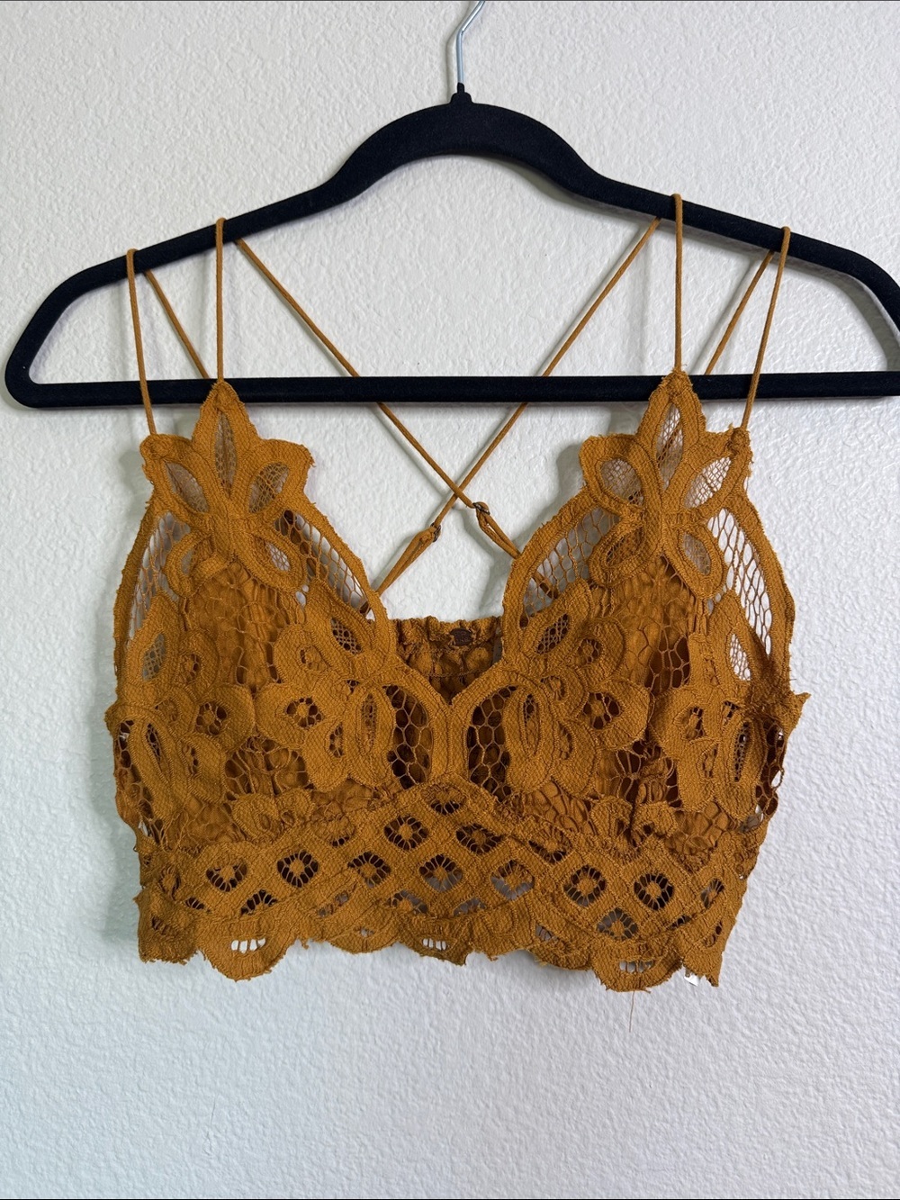 Free People Crochet Lace Bralette in Mustard size small